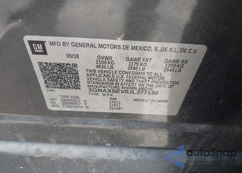 2018 Chevrolet Equinox Lt z USA, uszkodzony, nr VIN 3GNAXSEV0JL377150